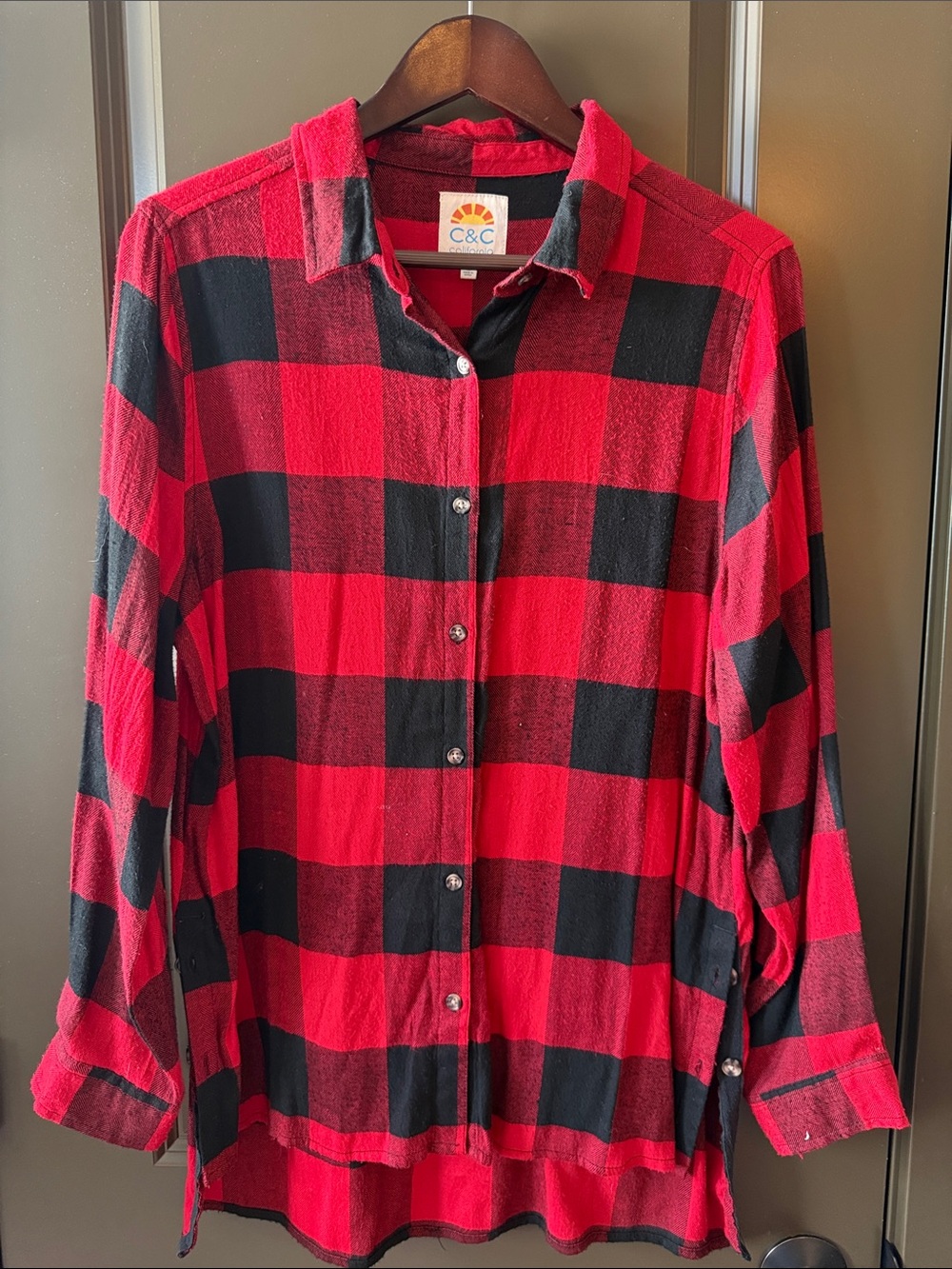 C.C Red and Black Buffalo Plaid Button-Down Shirt